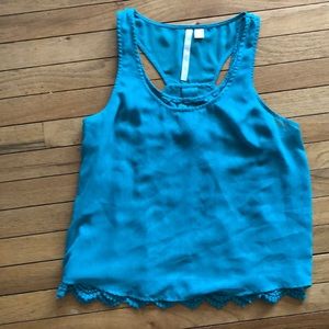 LC Lauren Conrad Teal Racerback Tank with Crochet Detail Size XS